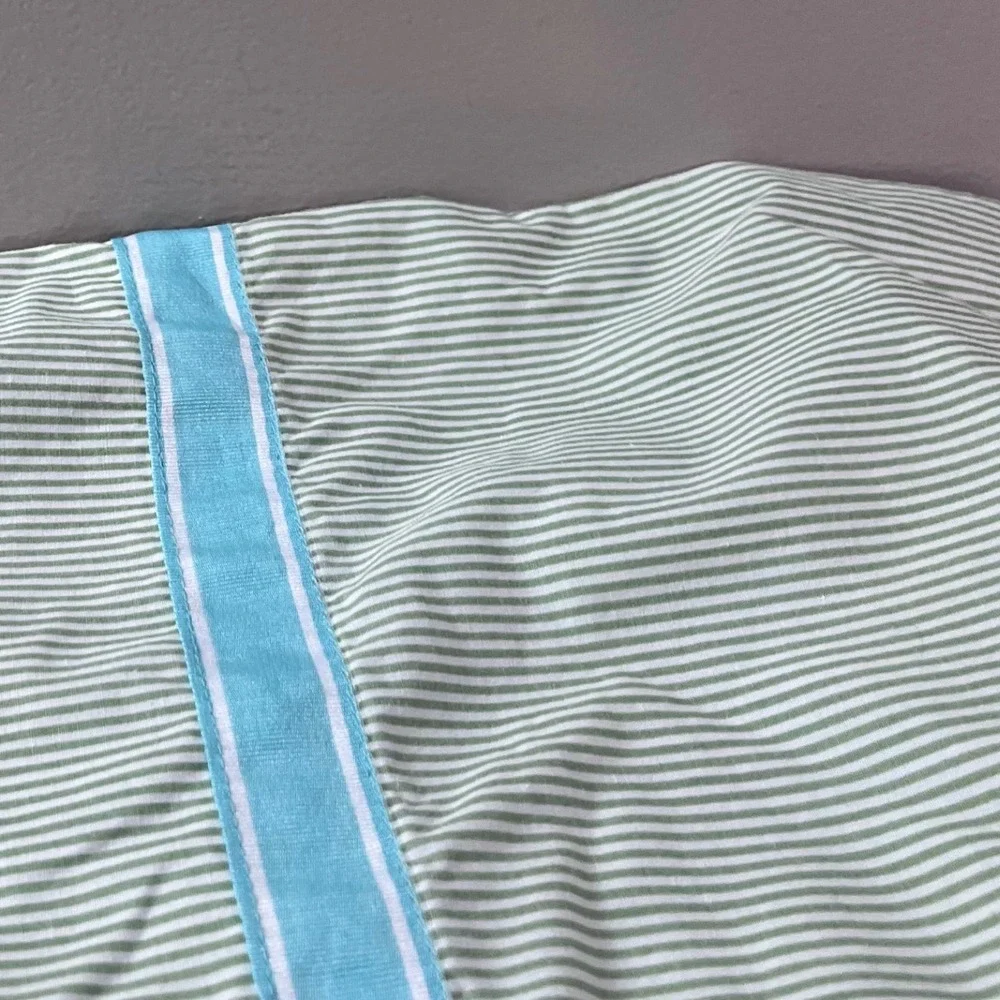 Martha Stewart Everyday Flat Sheet Twin Green White Striped Blue Trim Y2K